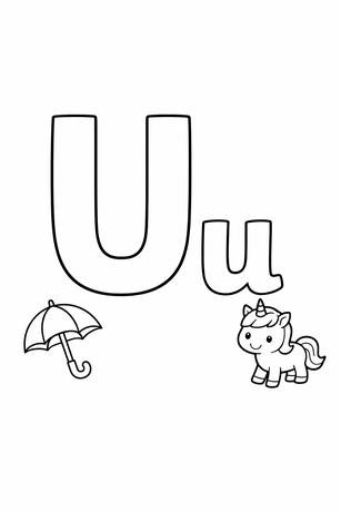 Letter U coloring sheet with tracing