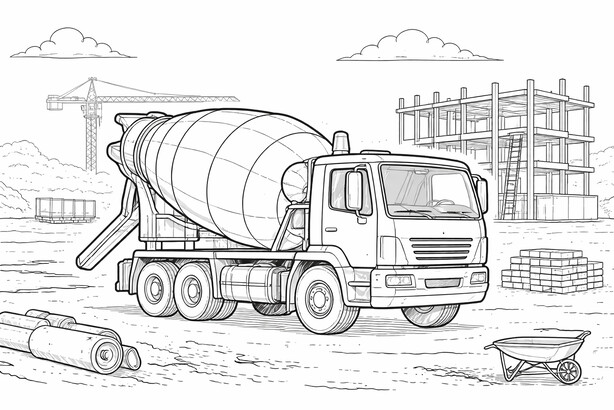 Cement mixer truck coloring page