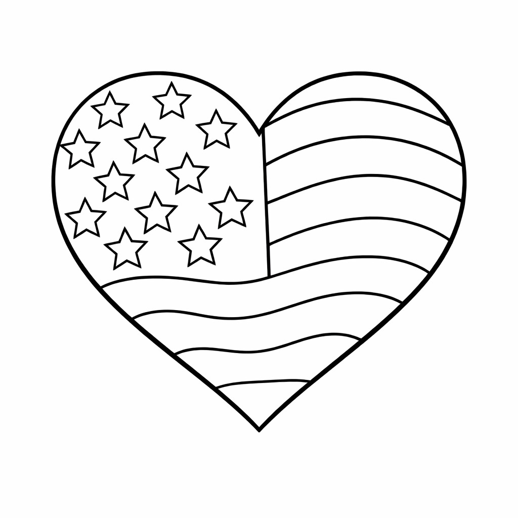 Independence Day heart flag coloring page
