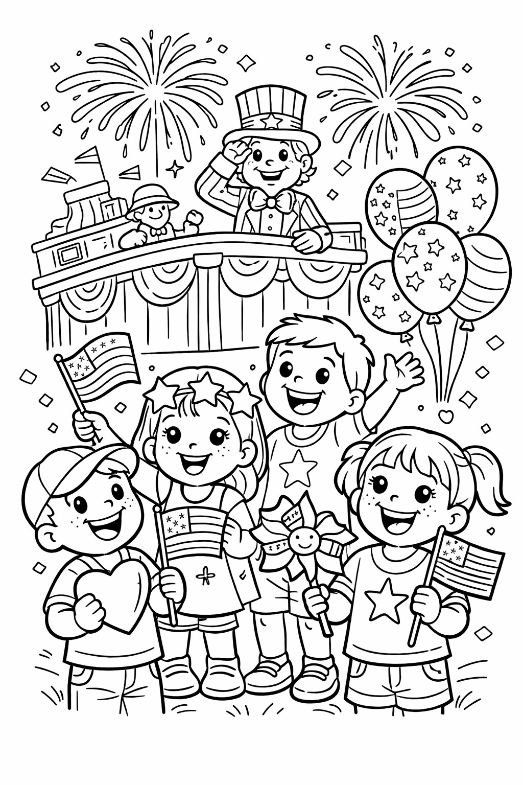 Independence Day parade kids coloring page