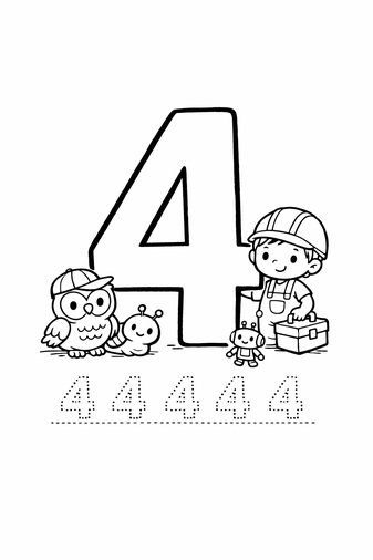 Number 4 coloring page with tracing