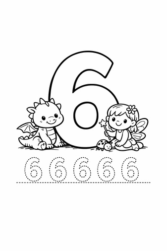 Number 6 coloring page with tracing