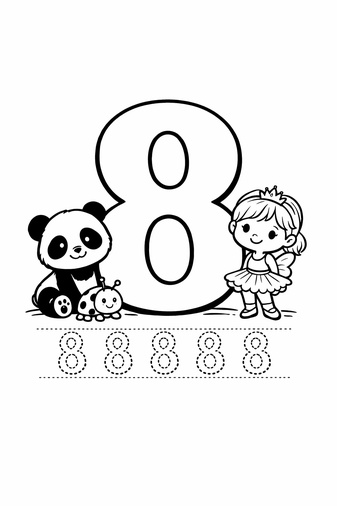 Number 8 coloring page with tracing