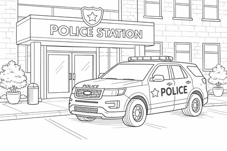 Police station with car