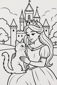 Princess with a cat coloring page