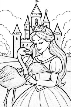 Princess Castle Flamingo Coloring Sheet