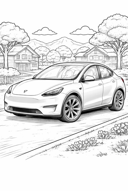 Tesla Model Y original generation 2020-2024 coloring page