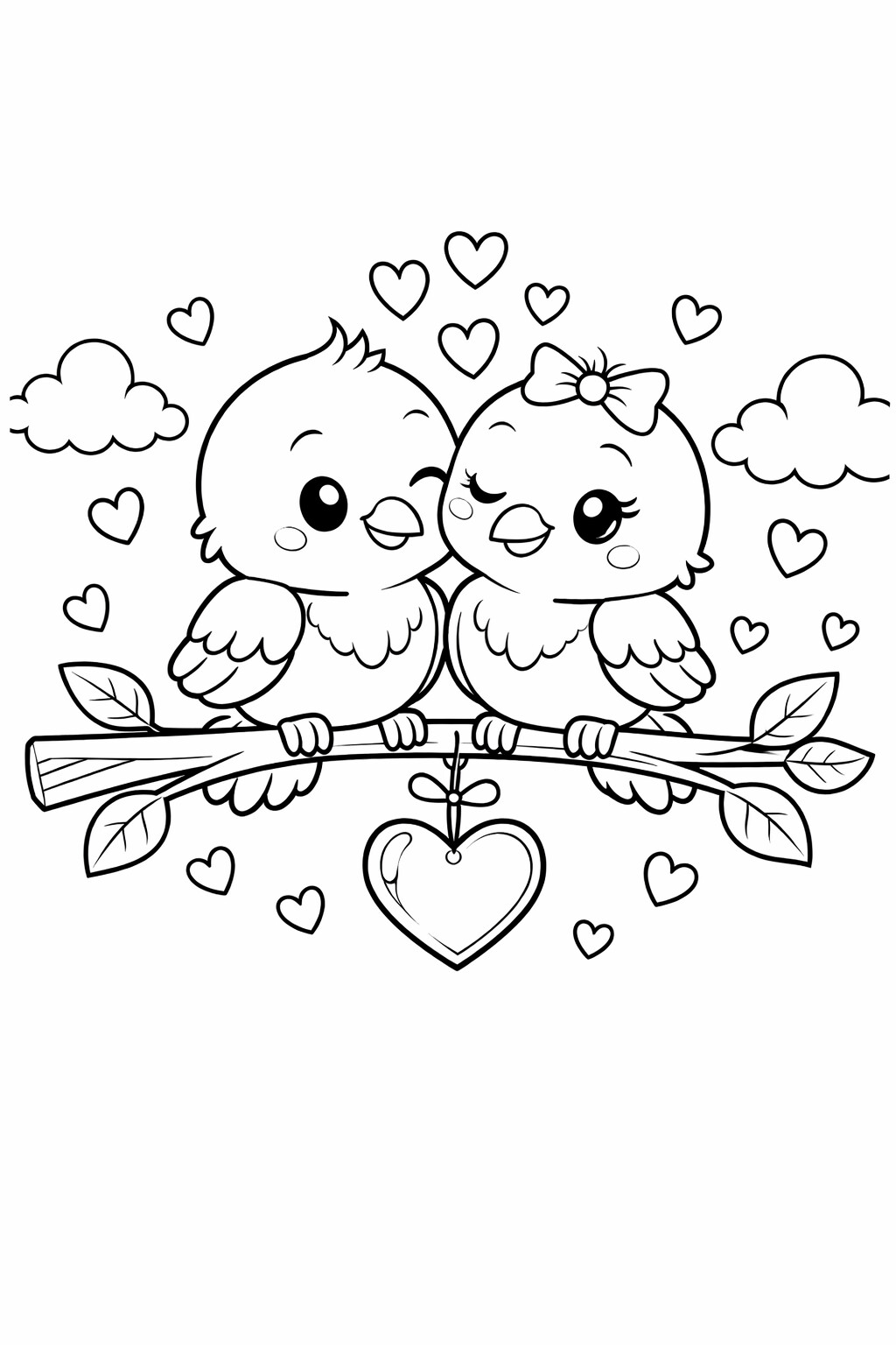Valentine's Day love birds coloring page