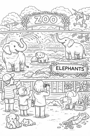 Elephants in the zoo coloring page
