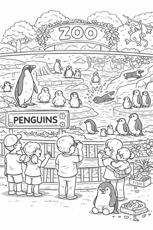 Penguin in the zoo coloring page