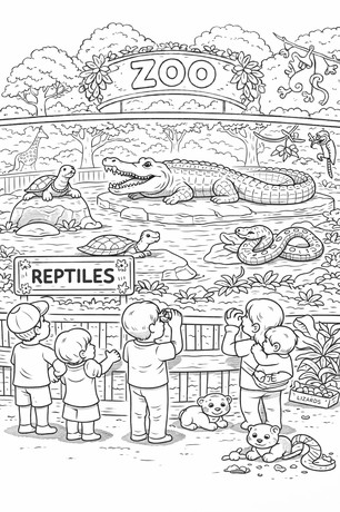 Reptiles in the zoo coloring page